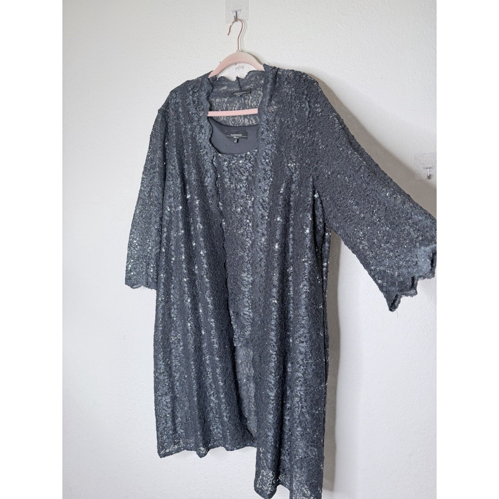 R & M Richards Embellished Long Jacket Top Set 20W Gray Wedding Party Cocktail